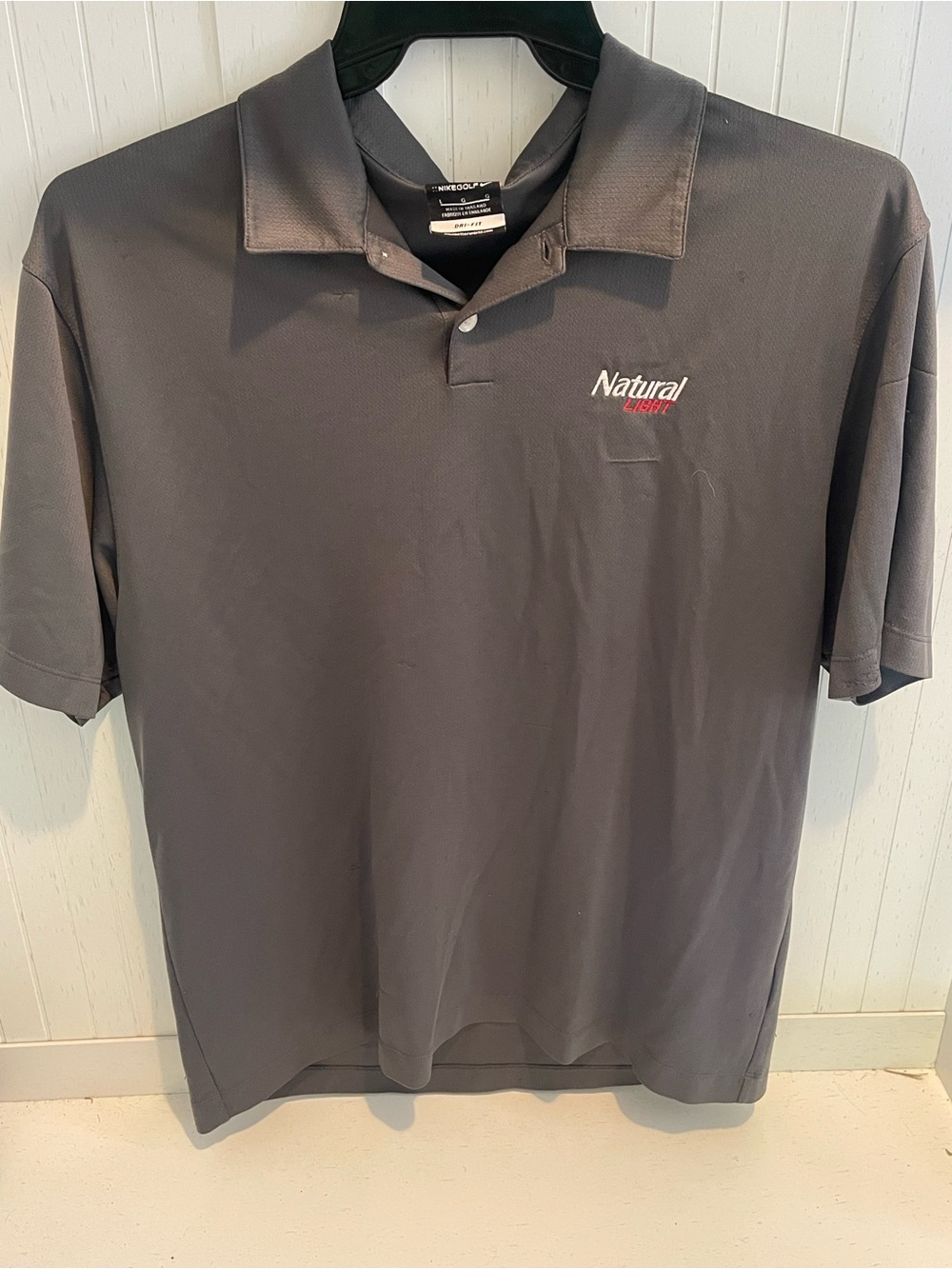 Nike Golf Dri-FIT Natural Light Beer Polo Shirt Men’s Large Gray Embroidered